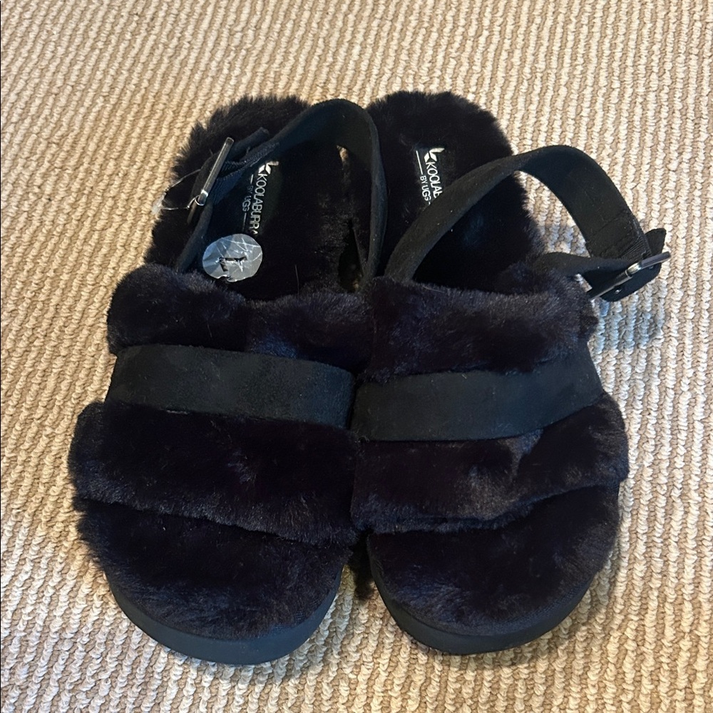 NEW Koolaburra by Ugg Black Furry Slippers size 7
